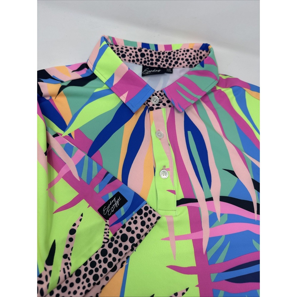 Sunday Swagger Men's 2XL Golf Polo Neon Pink Blue Green Floral Performance Shirt